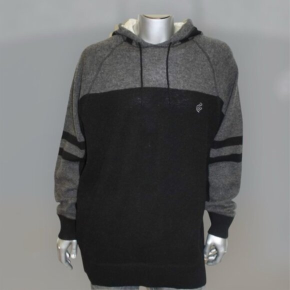 Men's Rocawear Charcoal GreyBlack Hooded Sweater 100% Lamb's Wool NWT